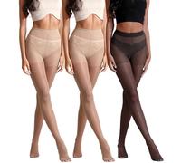 3 Pairs Sheer Tights for Women Multipack with 15 Denier Classic Matt Finish, Reinforced Body & Toes and Cotton Gusset - Premium Quality - Natural Tan 2 - Black 1 - Large