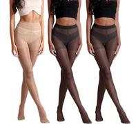 3 Pairs Sheer Tights for Women Multipack with 15 Denier Classic Matt Finish, Reinforced Body & Toes and Cotton Gusset - Premium Quality - Natural Tan 1 - Black 2 - Medium