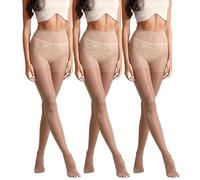 3 Pairs Sheer Tights for Women Multipack with 15 Denier Classic Matt Finish, Reinforced Body & Toes and Cotton Gusset - Premium Quality - Natural Tan 3 - Black 0 - X-Large