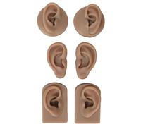 3 Pairs Silicone Ear Model, Soft Flexible Human Ear Simulation for Piercing Practice, Realistic Skin Feel Training Prop with 3 Styles, Reusable Display Stand for Earrings (Dark Skin)