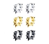 3 Pairs Silver Gold Black Rivets Hoop Earrings Stainless Steel Spikes Awl Piercing Taper Huggie Hinged Earrings Set