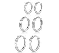 3 Pairs Silver Hoops Earrings for Women, S925 Sterling Silver Small hoop earrings, Hypoallergenic Helix Cartilage Sleeper Earrings Nose Lip Rings for Girls Men, 8/10/12mm