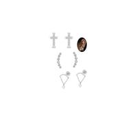 3 Pairs Silver Stud Climber Earrings Set for Women Helix Piercing Jewellery Cross Sleeper Earrings Hypoallergenic