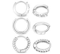 3 Pairs Sleeper Earrings Small Hoops Earrings for Women 8mm Silver Hoop Earring Set Cartilage Earring Hinged Silver Earing for Women Men