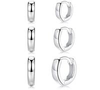 3 Pairs Small Hoop Earrings for Women Men, Sterling Silver Post Sleeper Cartilage Huggie Earring Set, 3mm in Width, Diameter in 8mm 10mm 12mm, 10mm, 12mm, 14mm, Sterling Silver Post, metal