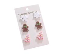 3 Pairs Snowflake Gingerbread Man Tree Christmas Xmas Statement Laser Cut Acrylic Mini Gift Handcrafted Custom Unique Stud Earrings for Pierced Ears, Personalized Fashion Jewelry Studs Jewellery