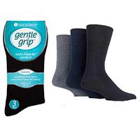 3 PAIRS Sock Shop Men's Diabetic Cotton Rich Gentle Grip HoneyComb Top Non Elastic Socks Size 6-11 (Dark mix)
