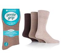 3 pairs Sockshop Mens Cotton Rich Gentle Grip Diabetic Non Elastic Socks With Soft Hand Linked Toe Honey Comb Top by SockShop 6-11 (Browns)