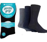 3 Pairs Sockshop Mens Cotton Rich Gentle Grip Diabetic Non Elastic Socks With Soft Hand Linked Toe Honey Comb Top by SockShop 6-11 (Darks)