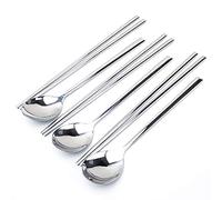 3 Pairs Stainless Steel Chopsticks and Spoon Set, Reusable Metal Stainless Steel Square Handle Korean Chopsticks and Spoons.