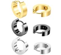 3 Pairs Stainless Steel Hoop Earrings for Men - Hypoallergenic Surgical Steel Mens Earrings Set - Small Black Silver Gold Metal Hoops
