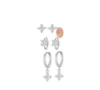 3 Pairs Sterling Silver Earrings Set for Women 925 Hoop Stud Earring Hypoallergenic CZ Flower Sunshine Jewelry Gifts