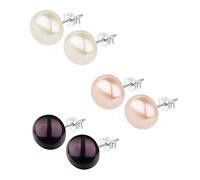 3 Pairs Sterling Silver Genuine Freshwater Pearl Stud Earrings for Women Birthstone Earring Party Jewelry Girls Gifts (Gold Plated)
