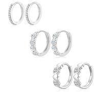 3 Pairs Sterling Silver Hoop Earring for Women, Small Huggie Hoop Earrings Set | Hypoallergenic Daisy Blue Cubic Zirconia Daisy Hoops Earring Jewellery Gifts for Ladies Girls