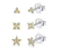 3 Pairs Sterling Silver Stud Earrings for Women Girls, Small Simulated Diamond Earrings Topaz Cubic Zirconia Flower Stud Earrings Hypoallergenic Sleeper Earrings Set for Multiple Pirercings, 3/4/5 mm