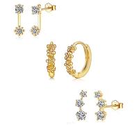 3 Pairs Sterling Silver Stud Hoop Earrings Set for Women Teens Girls 925 Sterling Silver Cartilage Earrings Ear Climber Flower Earring Daisy Gold Huggie Hoop Multiple Piercing Earrings Jewellery Gifts