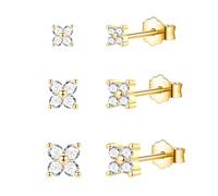 3 Pairs Stud Earrings for Women Tiny Flower Small Simulated Diamond Earrings Cubic Zirconia Flower Stud Earrings Hypoallergenic Ear Piercing Jewelry Gifts 3mm/4mm/5mm Set