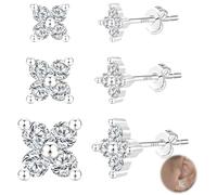 3 Pairs Studs Earrings Set with AAA Zircon for Women,Four-Leaf Clover Design,Hypoallergenic Studs Earring Set for Multiple Piercing,Stacks Earrings Set Jewelry Gifts