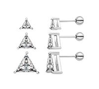 3 Pairs Surgical Stainless Steel Screw Back Stud Earrings, Heart Square Princess Cut Horse Eye Teardrop Triangle Cubic Zirconia Stud Earrings Set (Triangle)