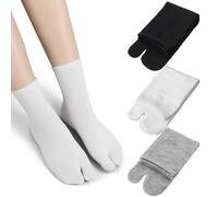 3 Pairs Tabi Split Toe Flip Flop Socks, Ladies Toe Socks Flip Flops Sock Novelty Thumbs Separated Non-Slip Ankle Sock with Toes for Women Men Comfortable Breathable Cotton Japanese Split Toes Sock