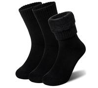 3 Pairs Thermal Socks for Men, Winter Cashmere Socks, Thick Boot Warm Wool Calf Socks, Walking Socks Soft Warm Elastic Breathable Anti-Pill Fabric, Reinforced Stitching for Durability Size 6-10 UK