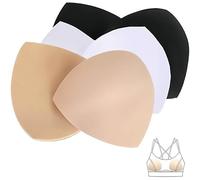 3 Pairs Triangle Bra Pads Inserts, Removable Push Up Pads in Black, White & Beige for Swimsuit, Bikini and Sports Bra