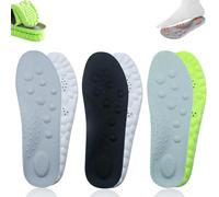 3 Pairs U Shape Memory Insoles, 4D Foam Sports Insoles, Green/Black/Grey Replacement Shoe Inserts, Comfort Massage Cloud Shock Absorption for Trainers Sneakers Boots