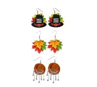 3 Pairs Unique Maple Leaf Hat Earring for Thanksgiving Women Celebrating Dangle Drop Earring Party Jewelry Gifts, Acrylic, No Gemstone