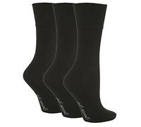 3 Pairs White Black Ladies Gentle Grip Loose Soft Top Diabetic Non Elastic Socks Size 4-8 (Black)