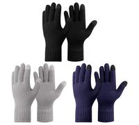 3 Pairs Winter Touch Screen Gloves for Women Soft Warm Fine Fleece Lined Knit Gloves Thermal Glove for Outdoor Working Skiing Running (Black+Navy+Grey, One Size)