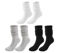 3 Pairs Women Knee High Slouch Socks Thick Long Scrunch Socks Extra Long Slouchy Socks Soft Chunky Socks Womens Stacked Socks Women's Stack Socks Mid Calf Socks for Women Girls Black White Grey