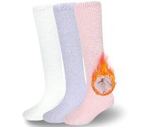 3 Pairs Women's Fluffy Knee High Socks Winter Warm Long Ladies Socks Women Gilrs Cozy Fuzzy Thigh High Socks Coral Fleece Warm Soft Knee-High Socks (UK, Alpha, One Size, Regular, Regular, Light Color)