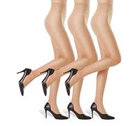 3 Pairs Women's Sheer Tights - 20D Control Top Pantyhose with Reinforced Toes - Beige - Large