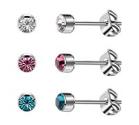 3 Pairs Women's Stud Earrings Girls Hypoallergenic Crystal Nickel Free Solid Titanium Earrings 4mm/5mm Silver/Black/Rose Gold/Gold Plated Earrings, 5 mm, Titanium, Crystal Aquamarine Tanzanite
