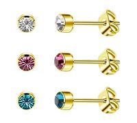 3 Pairs Women's Stud Earrings Solid Titanium Girls Earrings Hypoallergenic Crystal Nickel Free Men's Earrings 4mm/5mm Silver/Black/Rose Gold/Gold Plated Earrings, 5 mm, Titanium, Crystal Aquamarine
