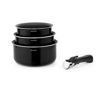 3 Pan Sets with 1 Removable Handle Black