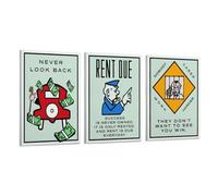 3 Panel Alec-Monopolys Never Look Back RENT DUE Nobody Cares Poster Decorative Painting Canvas Wall Posters And Art Picture Print Modern Family Bedroom Decor Posters 16x24inch(40x60cm)