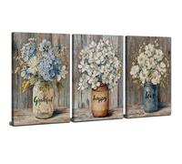 3 Panel Botanical Wall Art Rustic Mason Jar Flowers Pictures Farmhouse Wall Decor for Bathroom Living Room Watercolor Nature Floral Posters Paintings Still Life Artwork Home Decorations 12x16”