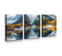 3-Panel Canvas Wall Art Pictures - Misty Mountain Lake Landscape, for Living Room, Bedroom, Office, Hotel, Café, Home Decor 12×16inch