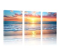 3-Panel Canvas Wall Art Pictures - Sunset Beach Landscape Print, for Living Room, Bedroom, Office, Hotel, Café, Home Decor 12×16inch