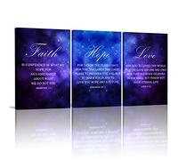 3 Panel Christian Bible Verse Inspirational Wall Art,Galaxy Sky Faith Hope and Love Serenity Prayer Religious Scripture Quote Hebrews Canvas Print For Christians Bedroom Living Room