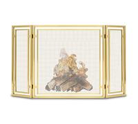 3 Panel Fire Screen, 138x76cm Folding Spark Guard, Wrought Iron Mesh Fireplace Mantle for Wood Burning/Charcoal Fires, Elegant Gold Finish, Safety Shield for Home