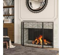 3-Panel Folding Fireplace Screen Spark Guard W/ Mesh Pattern 132 x 79 CM