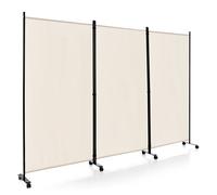 3 Panel Folding Privacy Room Divider Rolling Privacy Screens W/ Wheels