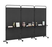 3-Panel Folding Room Divider 188cm Rolling Privacy Screen-Black
