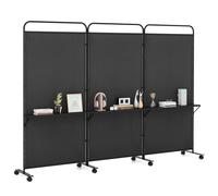 3-Panel Folding Room Divider 188cm Rolling Privacy Screen for Home Office COSTWAY Black One Size