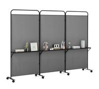 3-Panel Folding Room Divider 188cm Rolling Privacy Screen-Grey