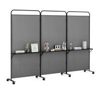 3-Panel Folding Room Divider 188cm Rolling Privacy Screen-Grey COSTWAY Grey One Size