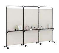 3-Panel Folding Room Divider 188cm Rolling Privacy Screen-White
