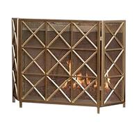 3-Panel Freestanding Fireplace Screen for Fireplace and Stove, Durable Metal Mesh Decor Elegant DesignGuard - Gold Finish